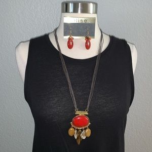 Fashion Statement Jewelry Set With Red & Brown Resin Stone By Elise NWT